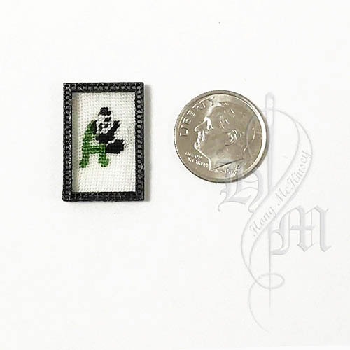 Petit point Panda with Name Initial A w/ Black wooden frame - Click Image to Close